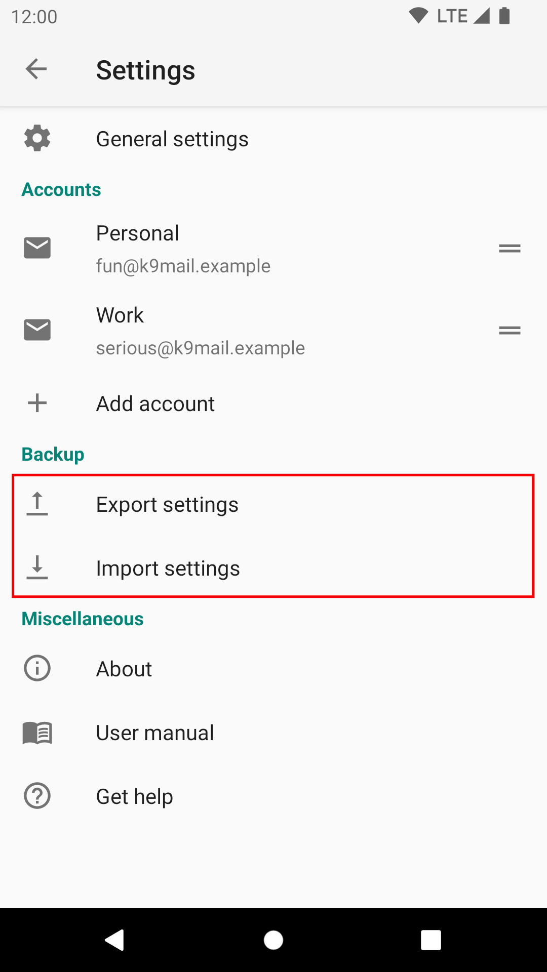 Import/Export Menu