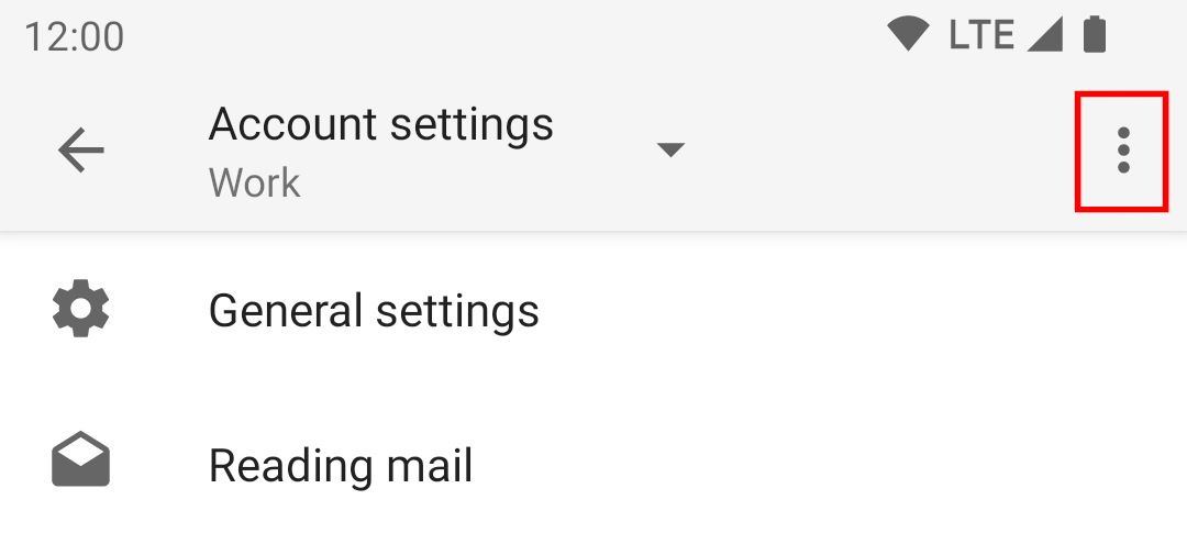 overflow menu in account settings screen