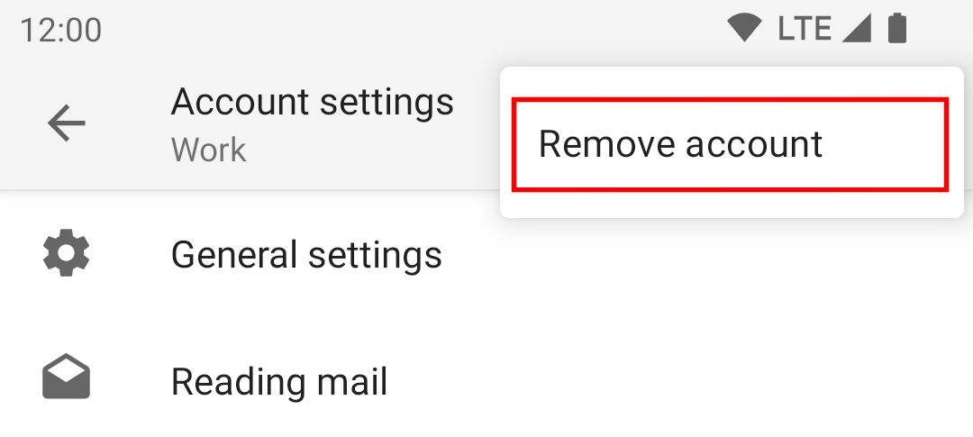 "remove account" entry in menu of account settings screen