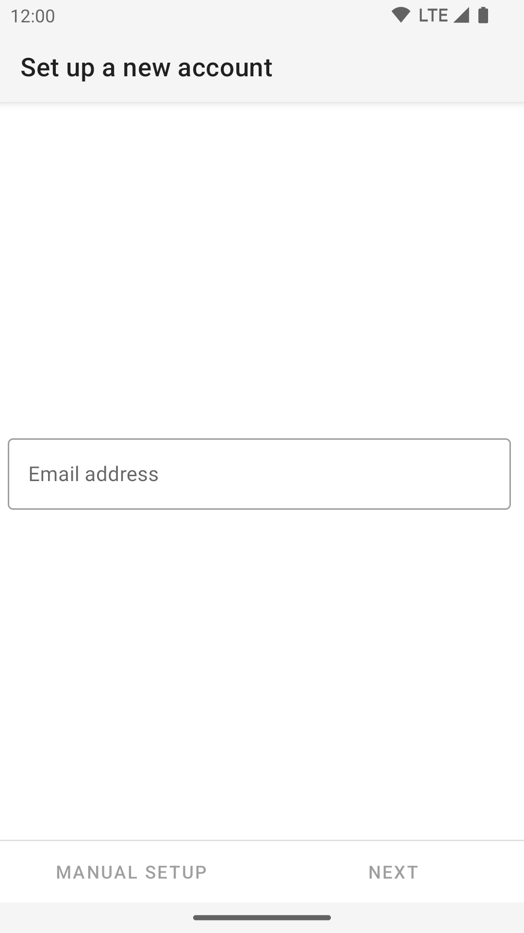 Screen to enter email address and password