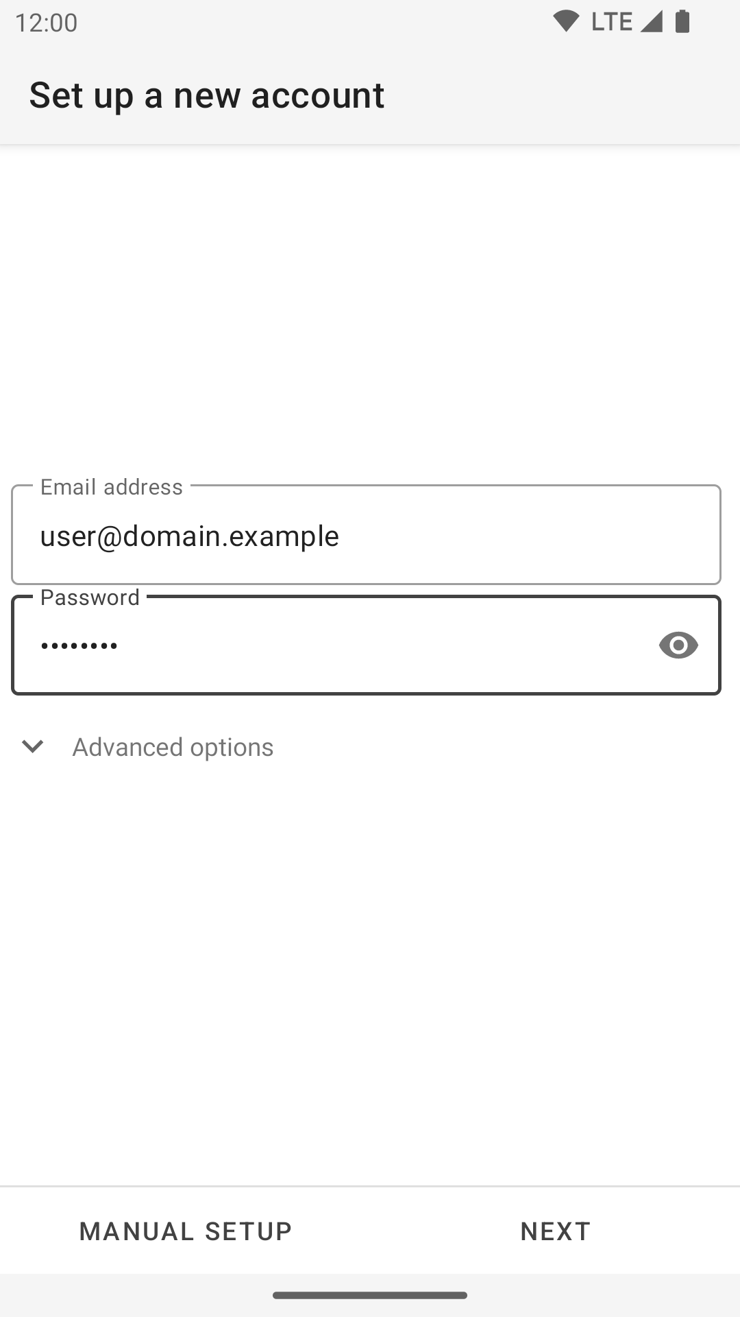 Email address and password filled in