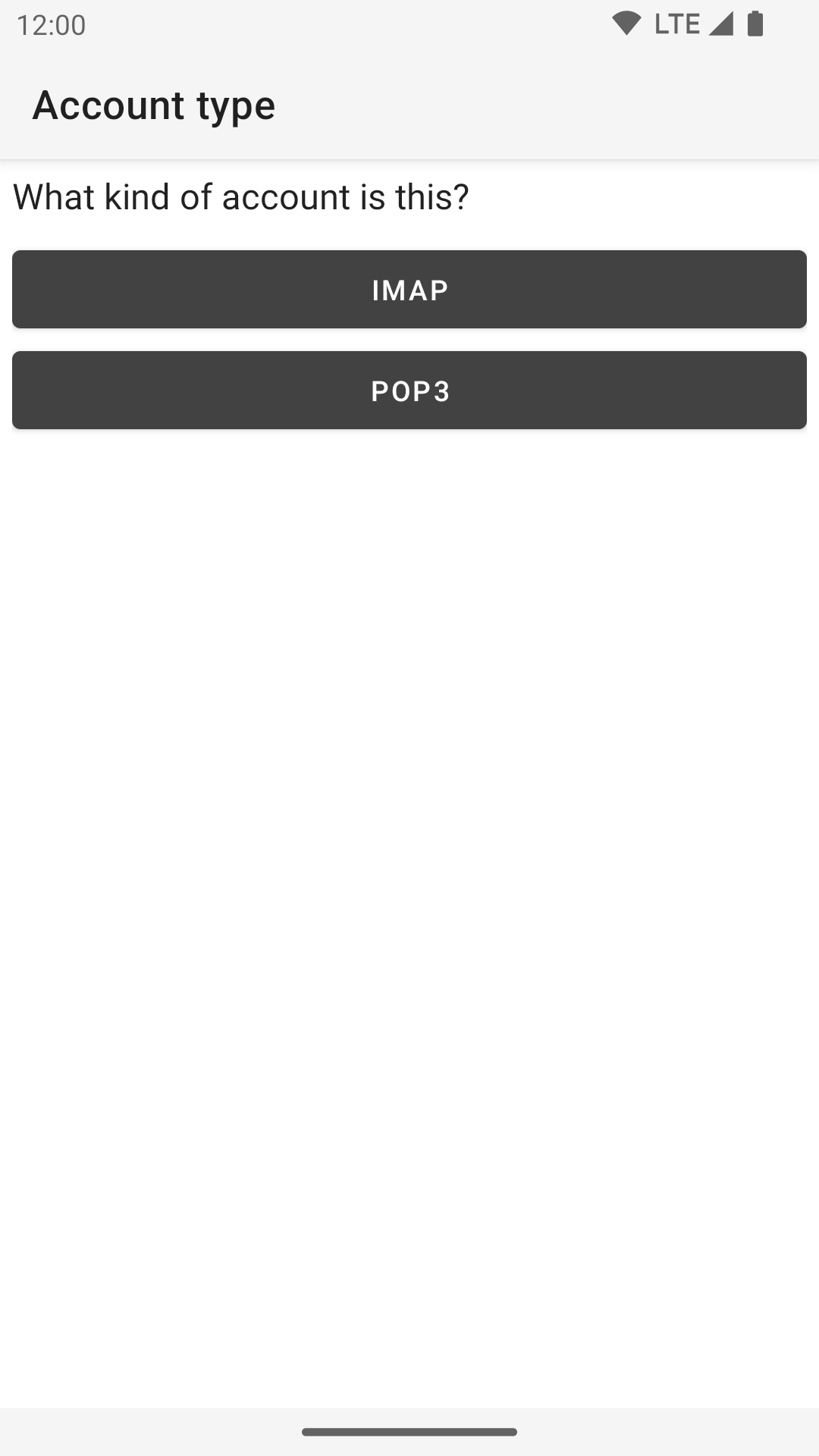 Account type selection