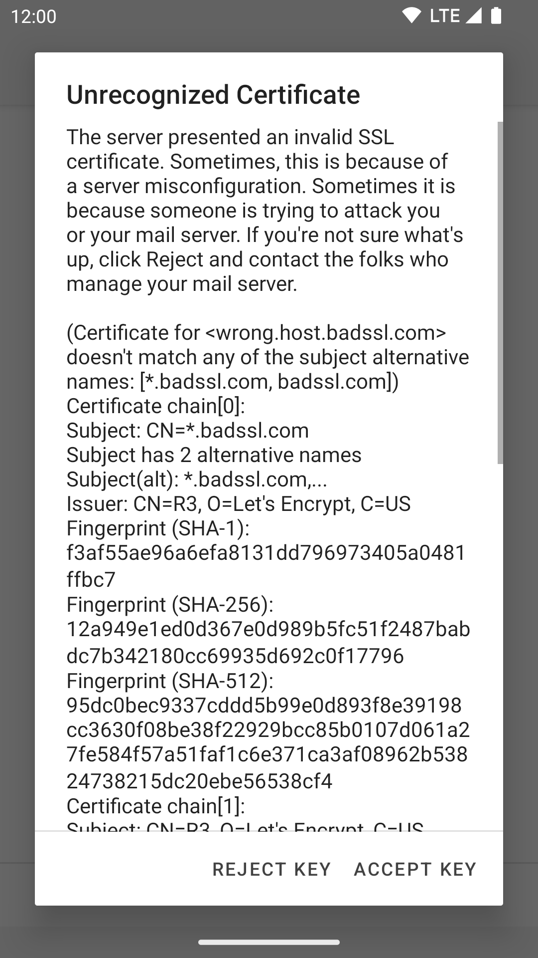 Invalid certificate