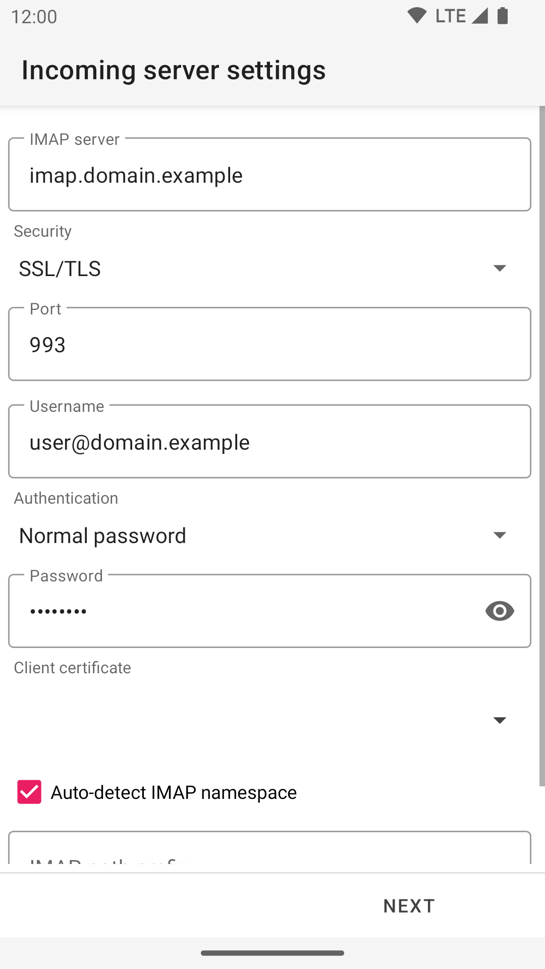 Incoming server settings (part 1)
