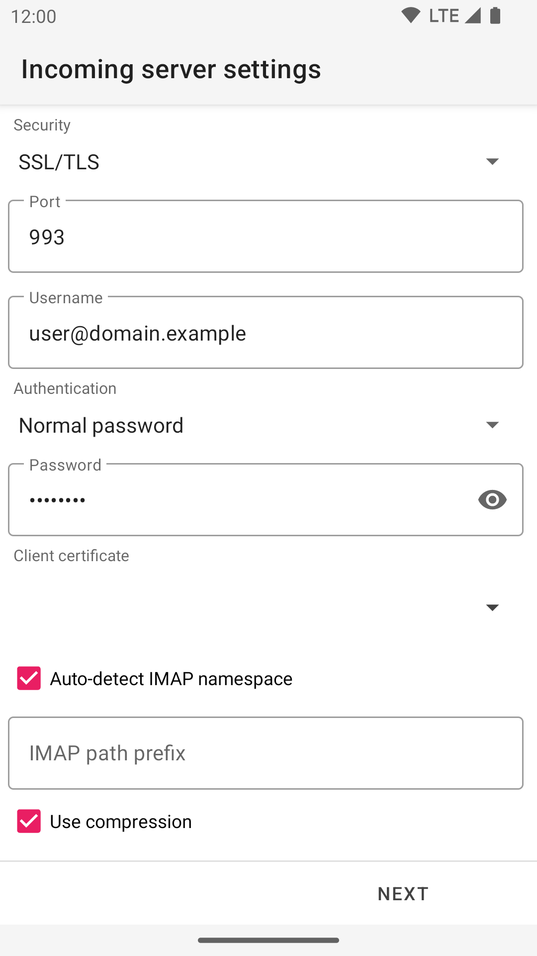 Incoming server settings (part 2)