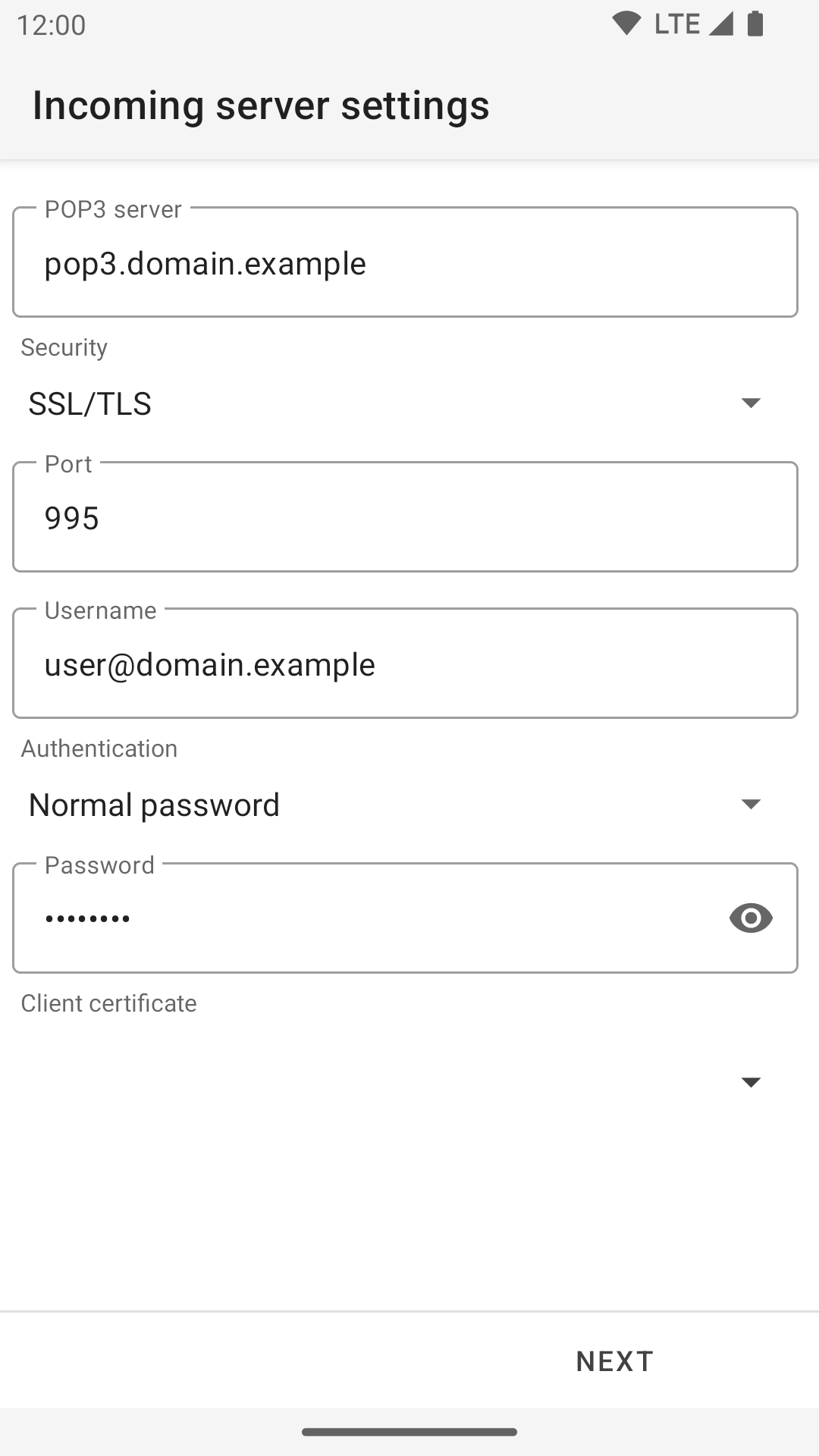 POP3 server settings