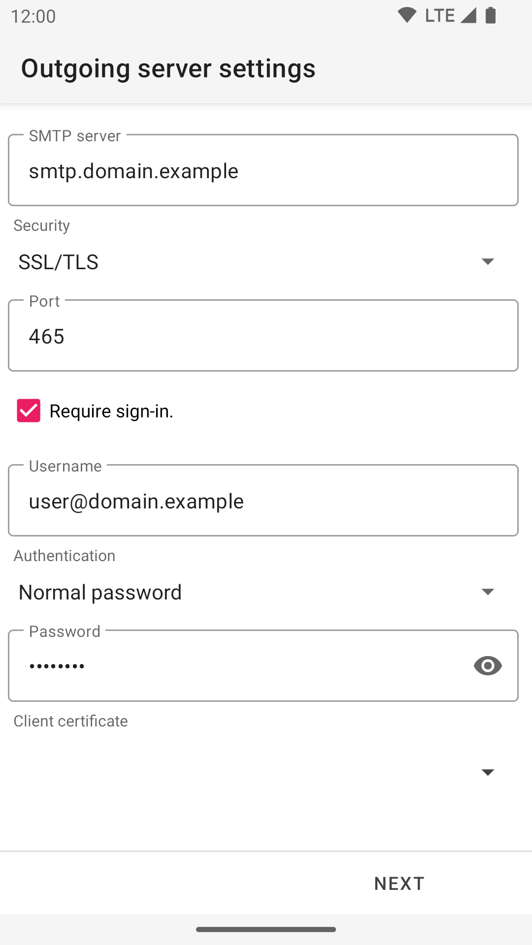 Outgoing server settings