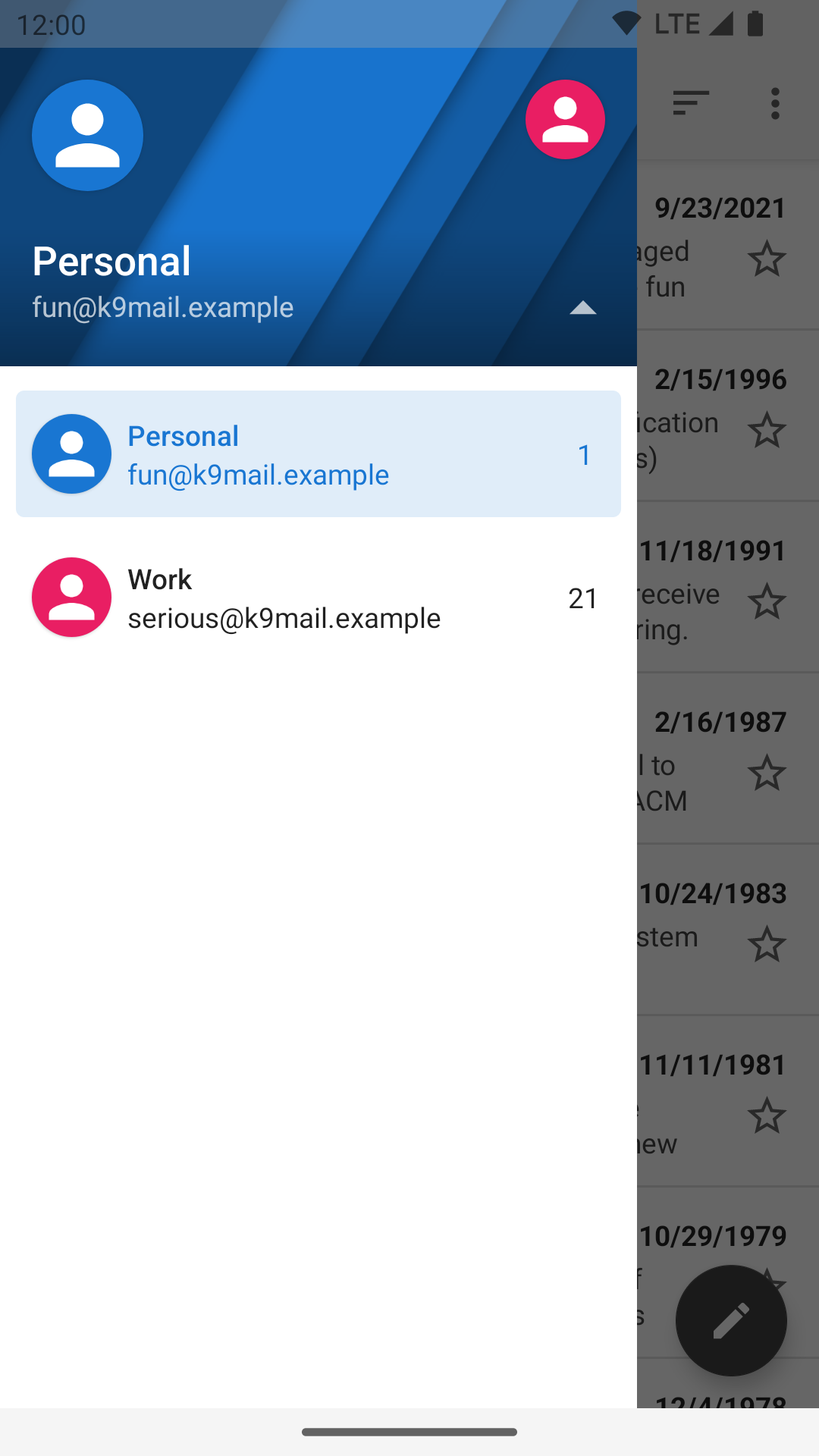 account list in drawer