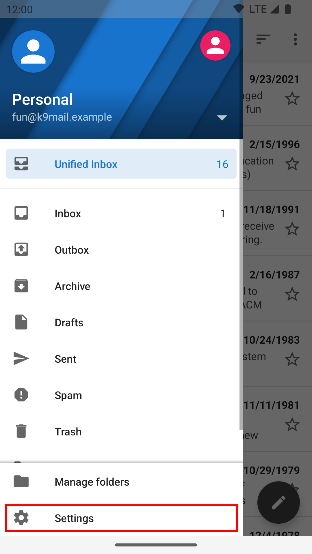 settings entry at bottom of drawer