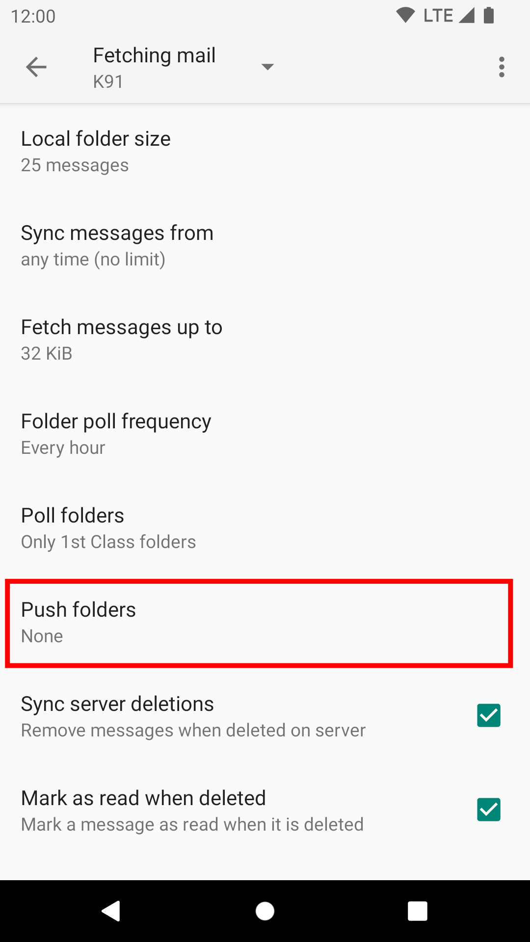 K9 Mail Push Settings